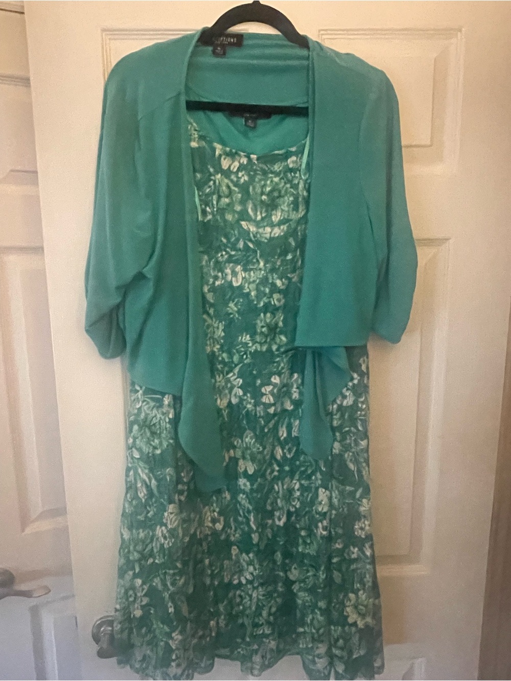 Perceptions Teal Floral Dress with Matching Teal Shrug